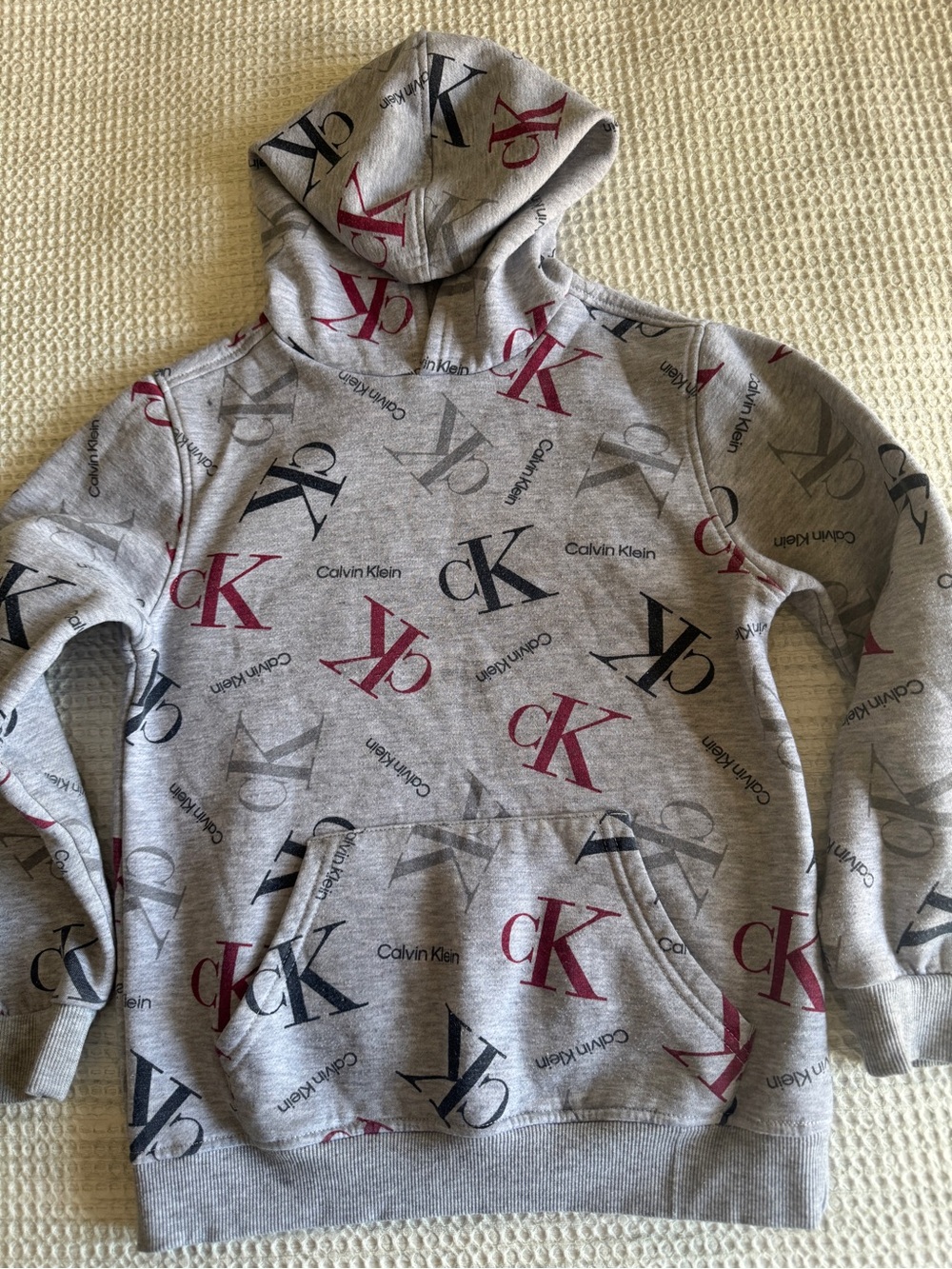Youth Calvin Klein Grey Logo Style Sweatshirt Hoodie SZ 10